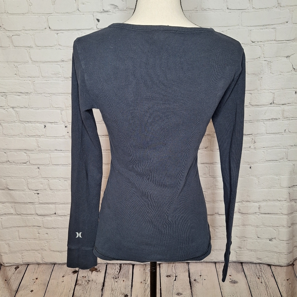 Hurley Black Fitted Long Sleeve Thermal Lavender Graphic Shirt Sz Medium - Picture 5 of 7